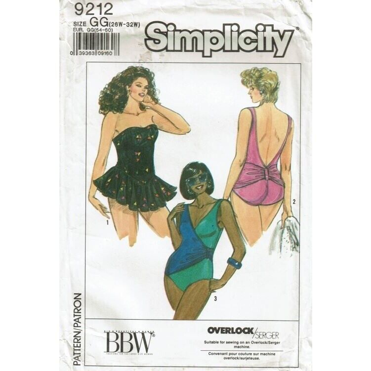 Simplicity Sewing Pattern 9212 Swimsuit One Piece Womens Plus Size 26W-32W