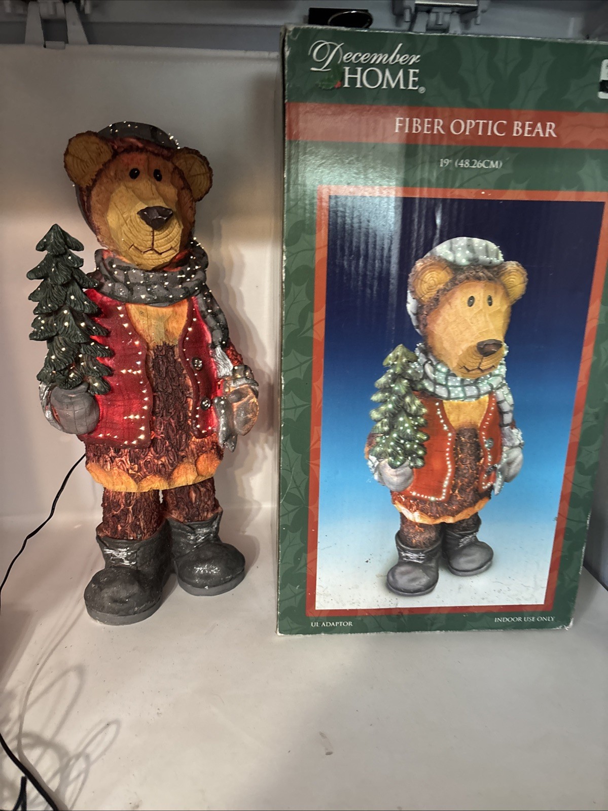 Puleo Fiber Optic Bear 20” Resin Carved Wood Look Lighted Christmas Figure  RARE