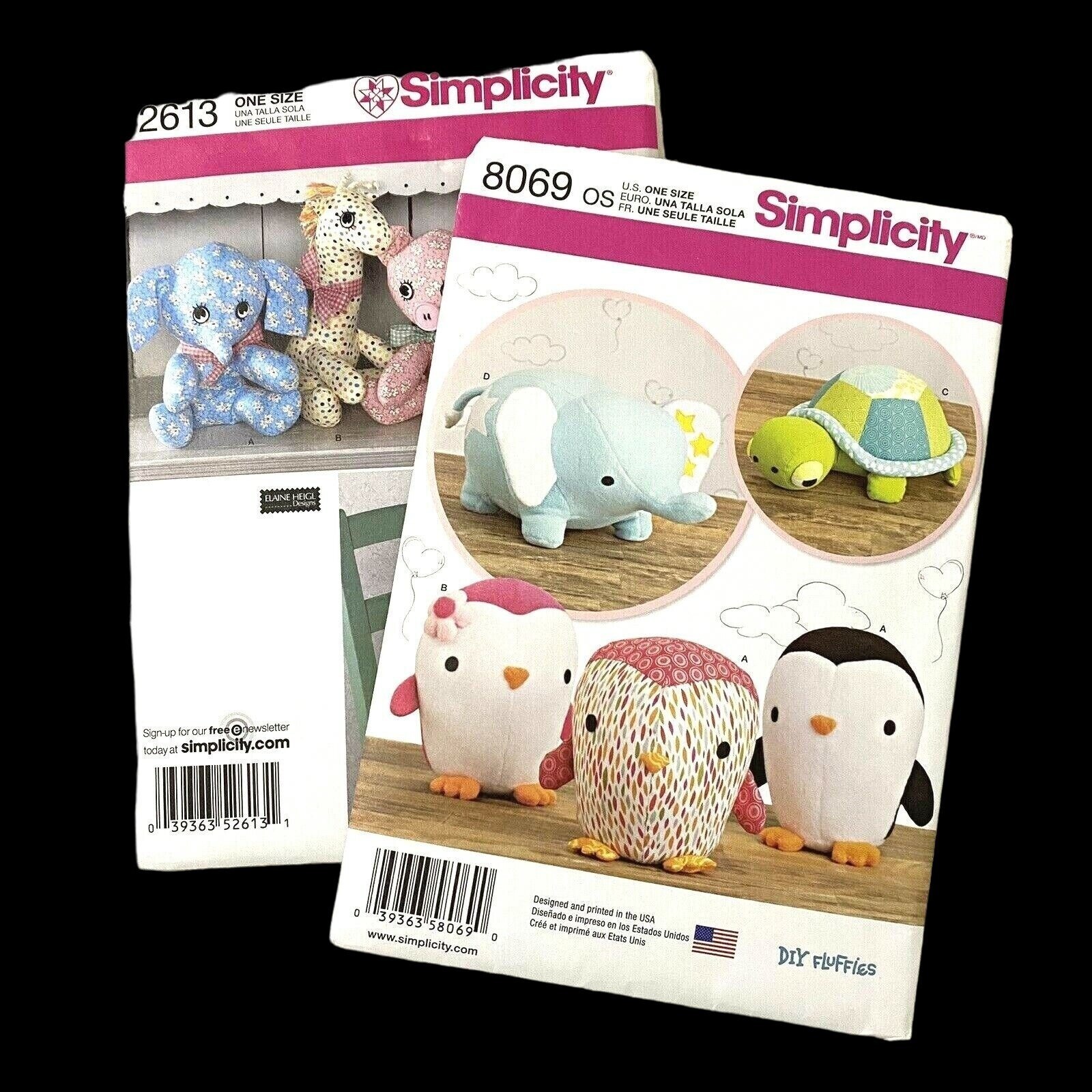 Simplicity Craft Pattern Lot of 2 Sewing Crafting Animals Kids