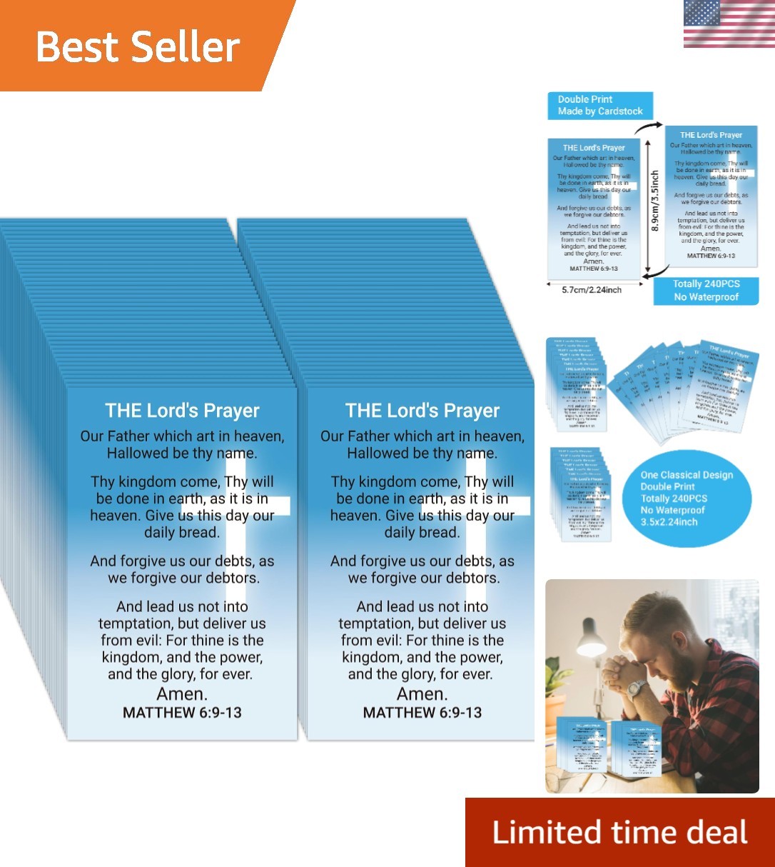 240pcs The Lord’s Prayer Card Gospel Tracts Religious Christian Roman Road Sa...
