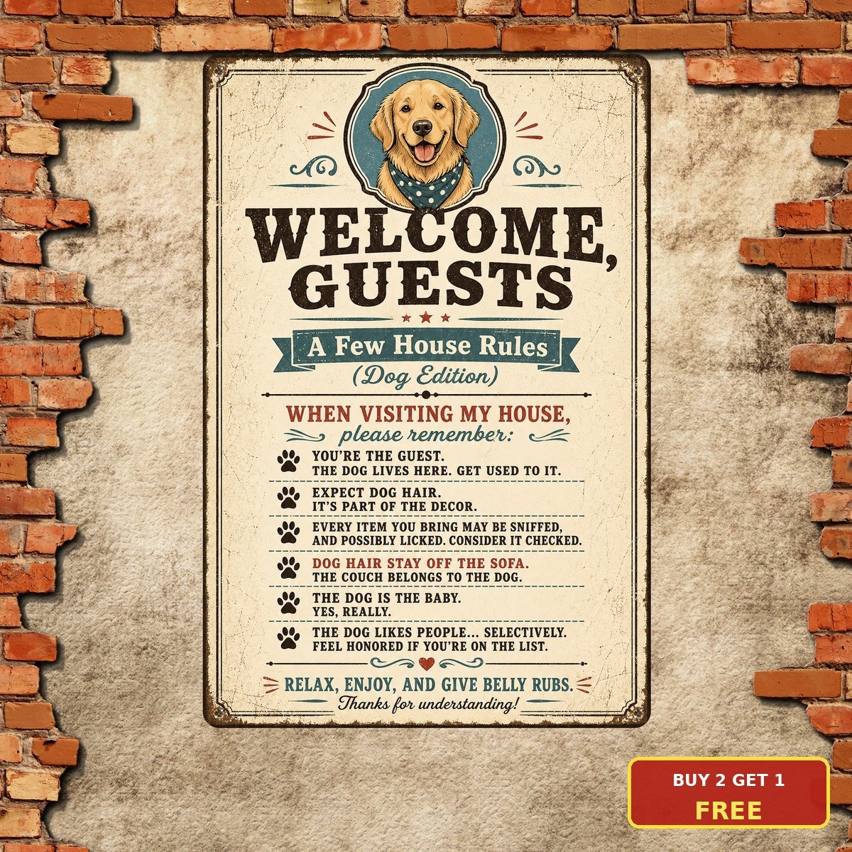When Visiting My House Please Remember Dog Rules Funny Metal Tin Sign