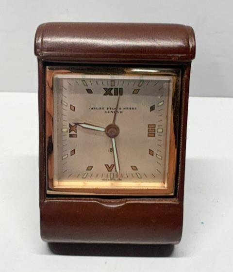 Vintage Golay Fils & Stahl Geneve Swiss Travel Desk Clock Leather Case Untested