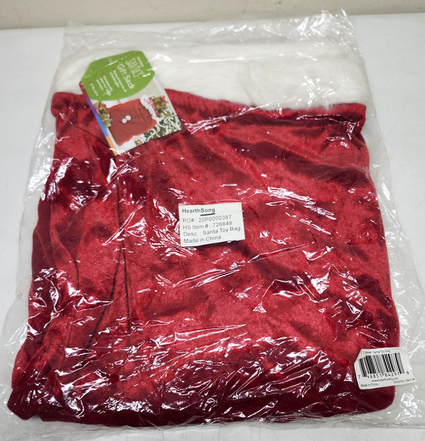 Heartsong Santa Claus Red Plush Velvet Christmas Toy Bag Sack 27\