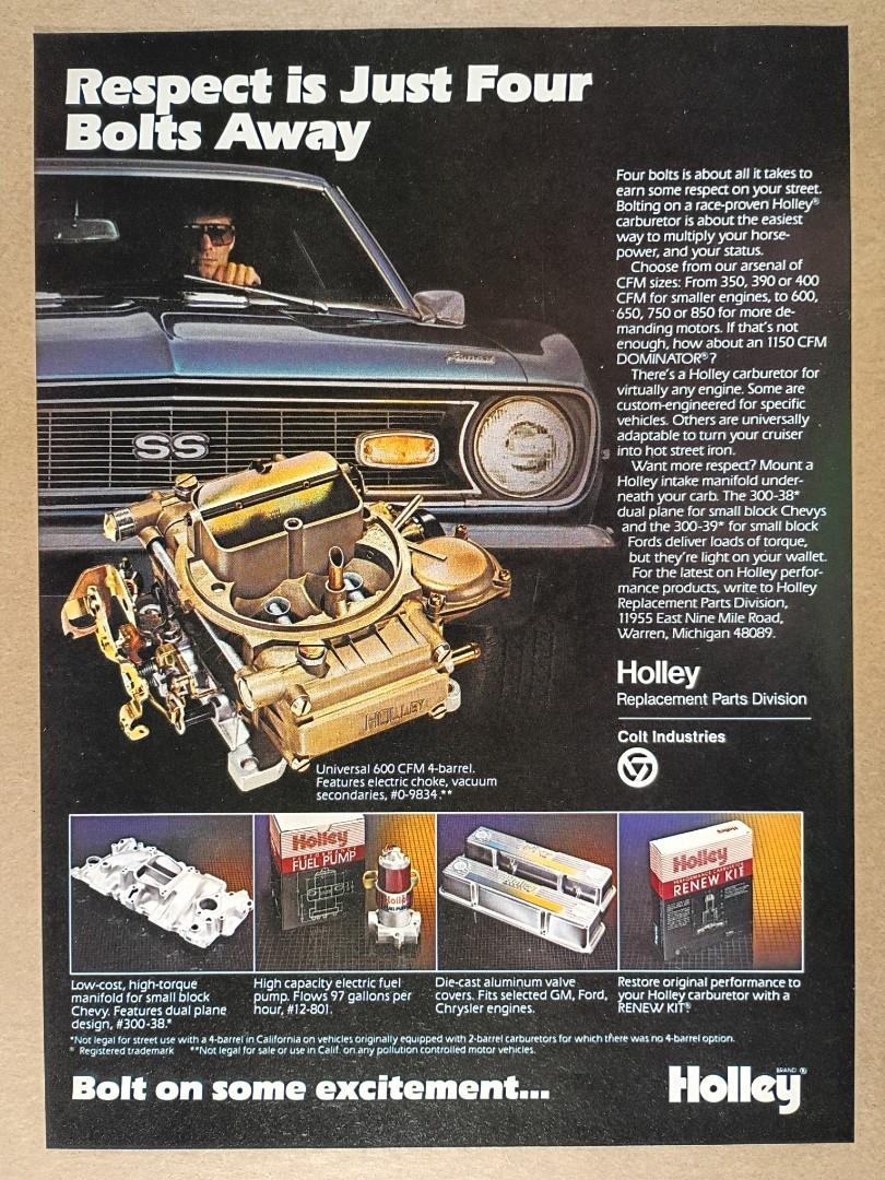 1986 Holley 600 CFM 4-Barrel Carburetor vintage print Ad
