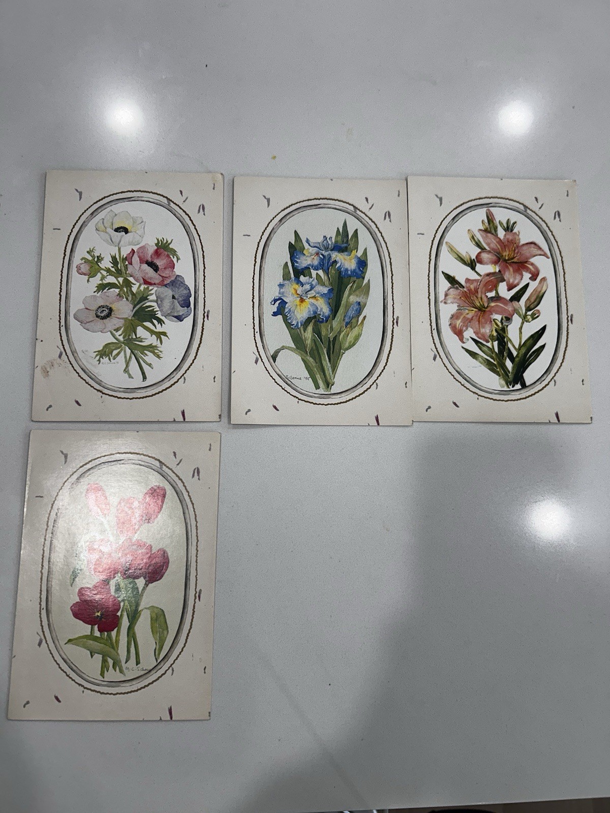 Vintage 1996 National Foundation Art Postcards Lot of 4-Flowers Margaret Schoene