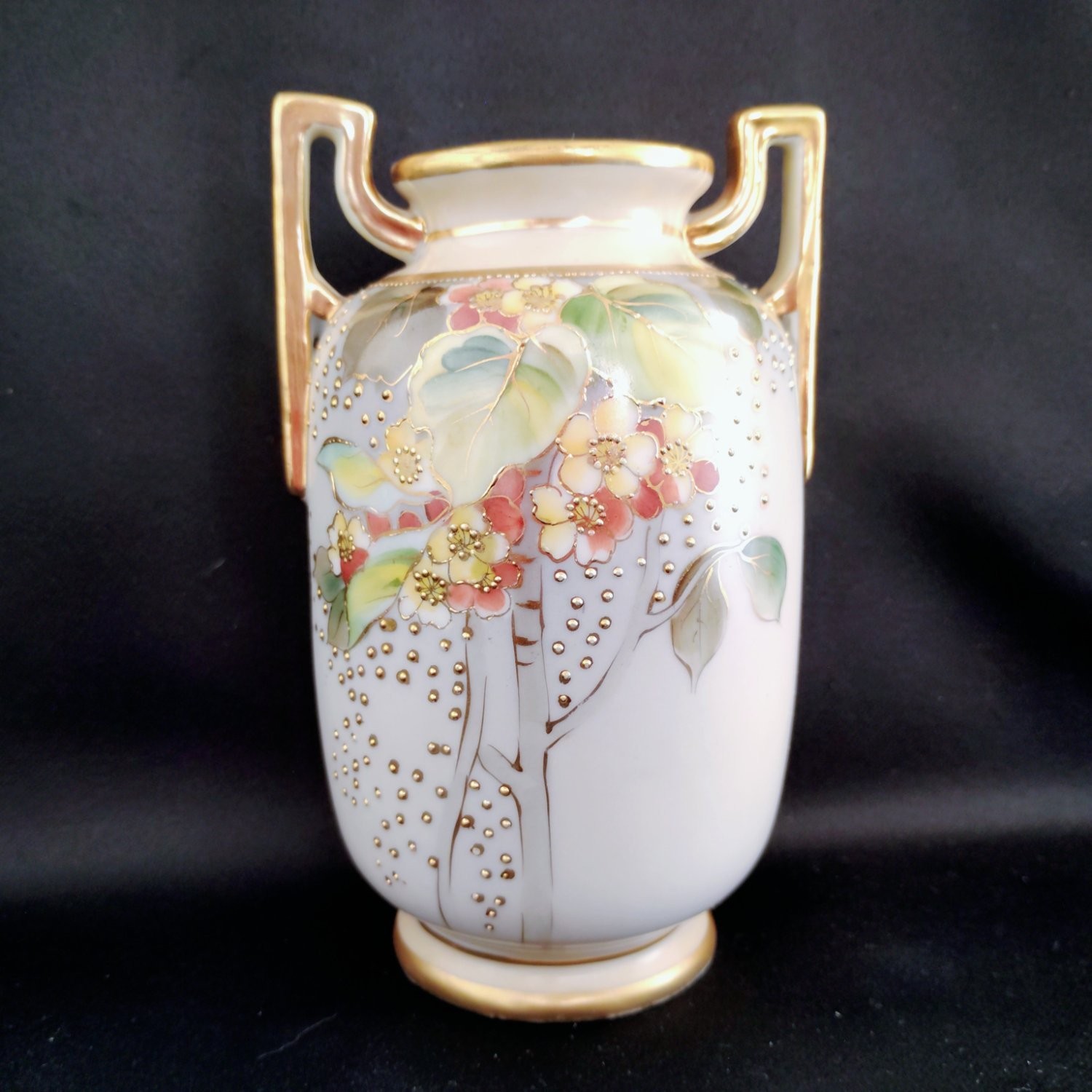 Antique Morimura Brothers Nippon Porcelain Two Handled Vase Hand Painted Moriage