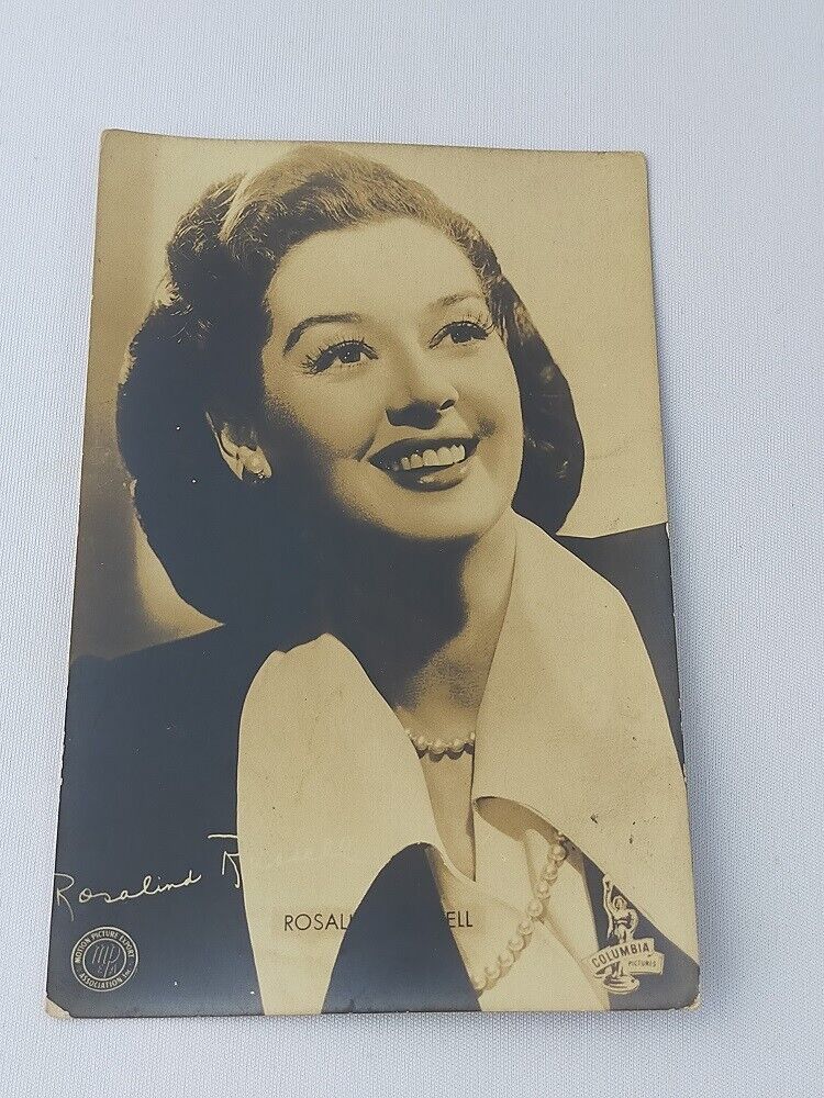 Rosalind Russell Vintage photo  With mpea of America stamp signed