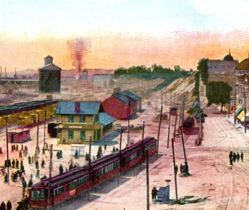 * VTG DB Postcard Front Street San Pedro Harbor Los Angeles CA Train Tinted