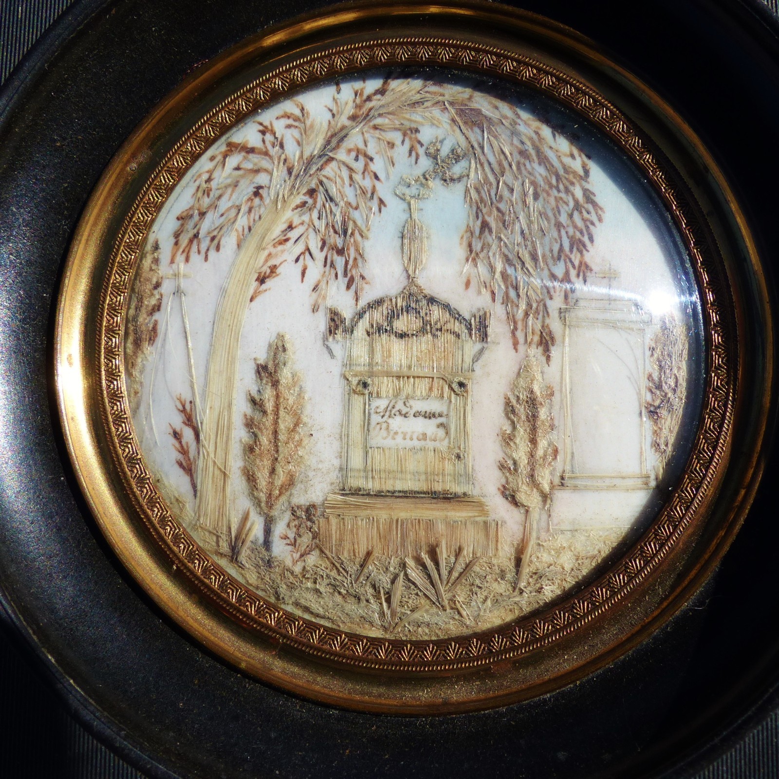 ANTIQUE FRENCH 19th CENTURY SENTIMENTAL MOURNING HAIR ART 1850\'s