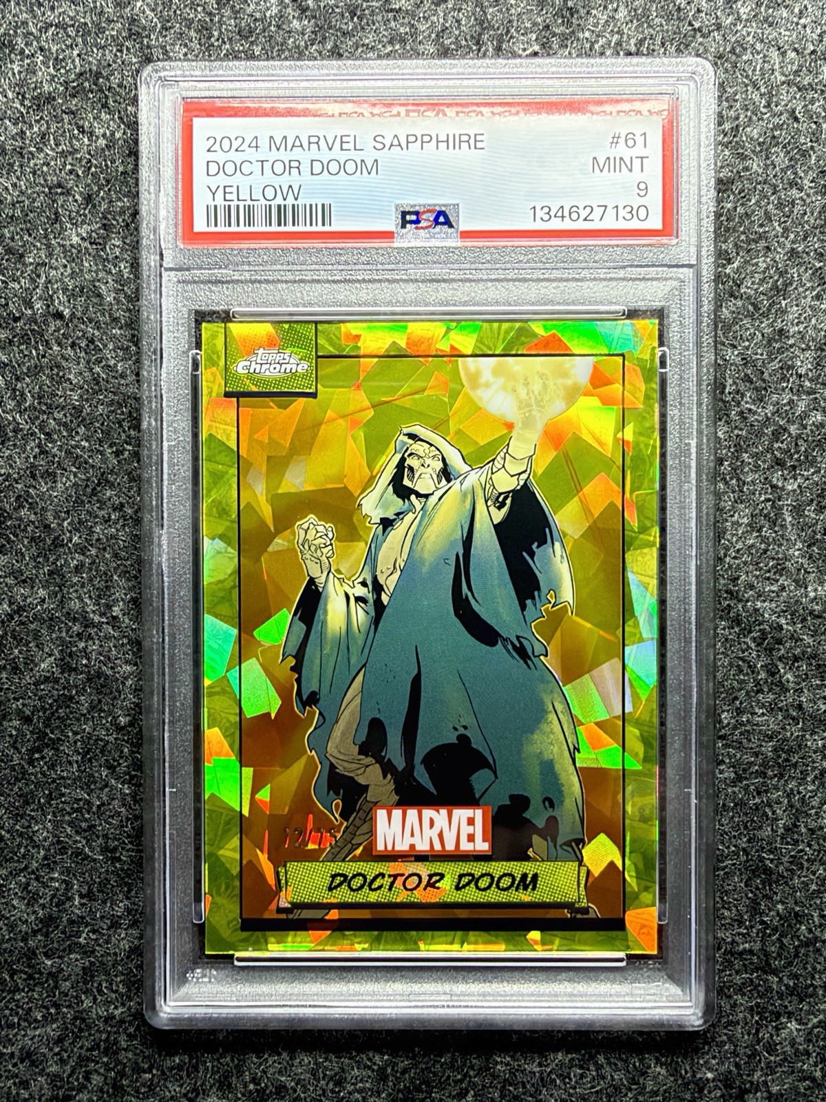 2024 Topps Marvel Chrome • Sapphire • Doctor Doom • Yellow 72/75 PSA9 FIRST YEAR