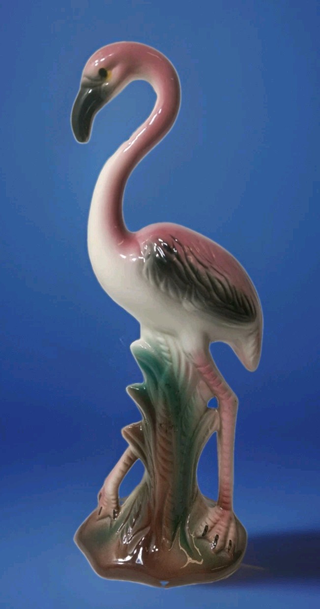 Vtg 1950s Ceramic Brad Keeler Style Pink Flamingo Figurine 10” MCM Beachy FL