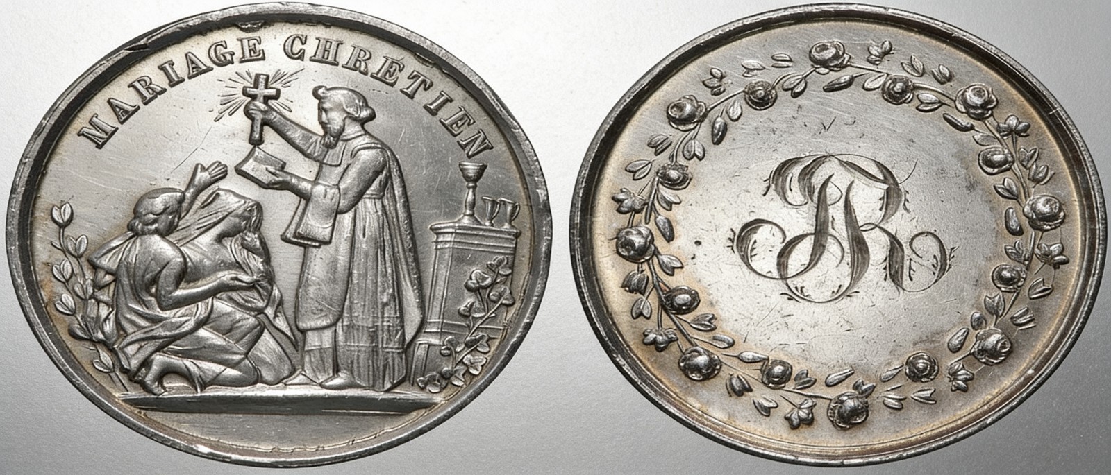 Antique French Silver Wedding Medal 