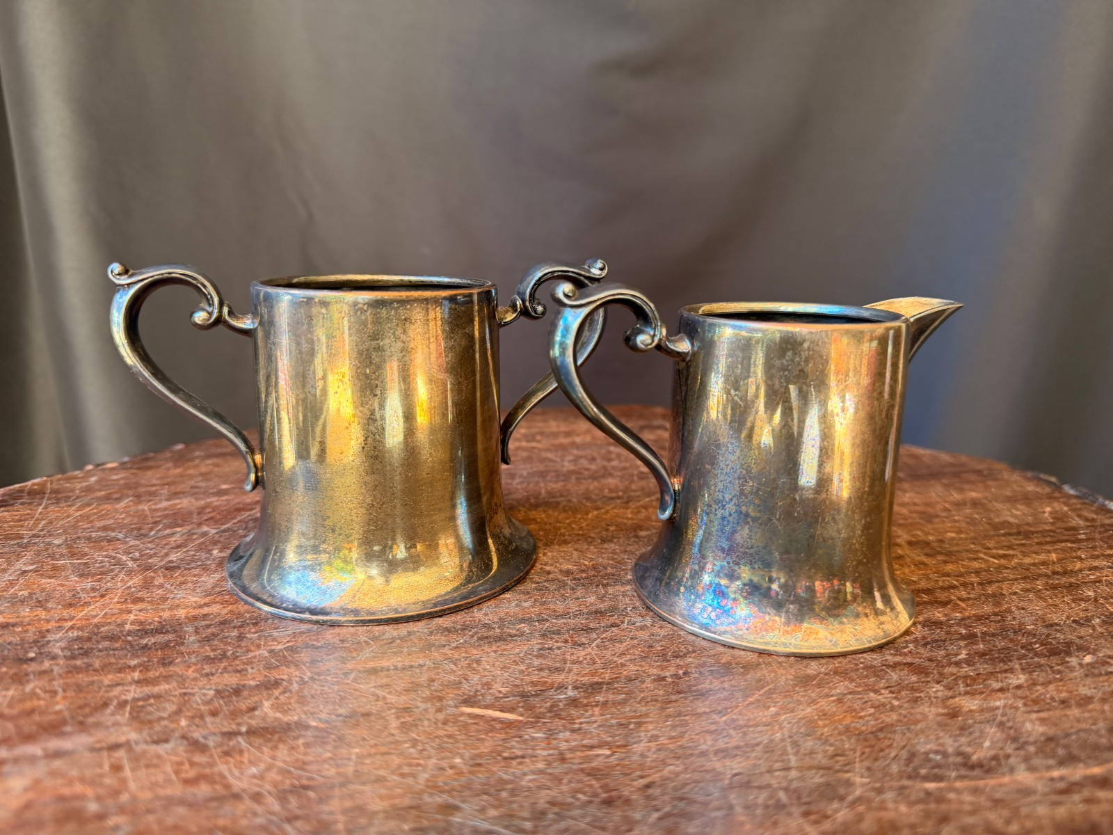 Vintage E.P.C. Lynn Silver Plate Creamer & Two Handle Sugar Bowl Set Flared Base