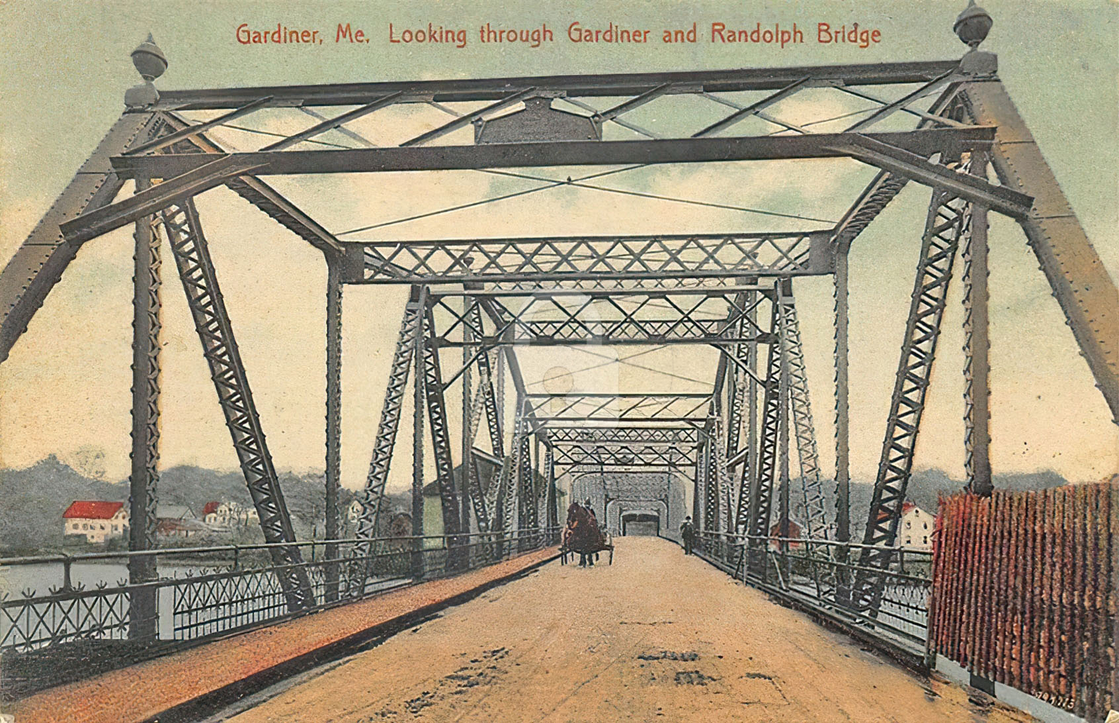 Gardiner ME Maine Gardiner and Randolph Bridge Horse & Wagon Postcard Copy