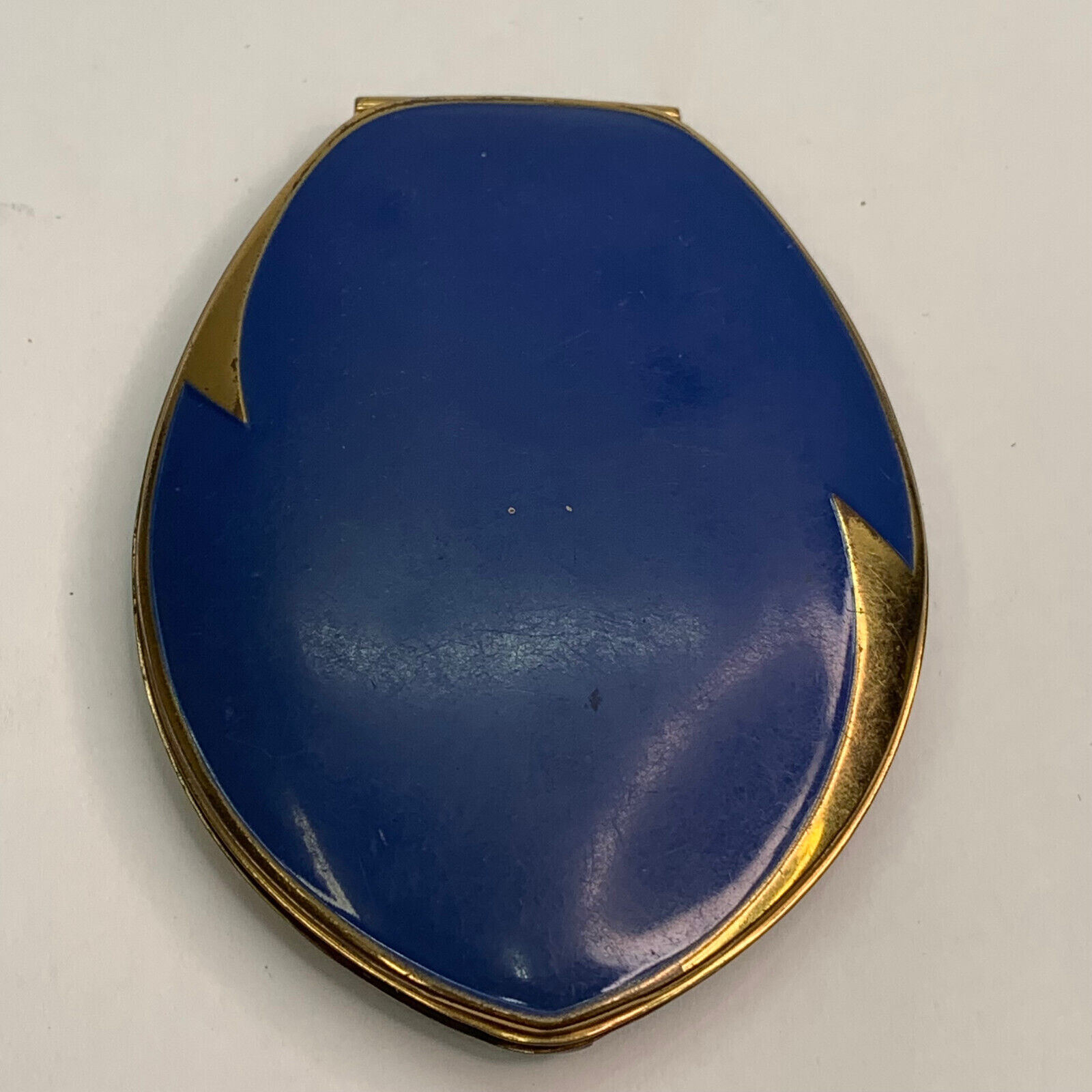 Elgin American Blue and Gold Mirror Makeup Powder Compact Cosmetic Case Oval VTG