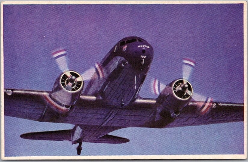Vintage 1940s UNITED AIR LINES Advertising Postcard Mainliner Service / Unused