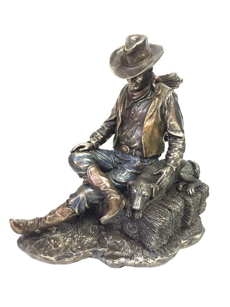 UNICORN STUDIO Cowboy and Dog Napping Statue Sculpture, Bronze