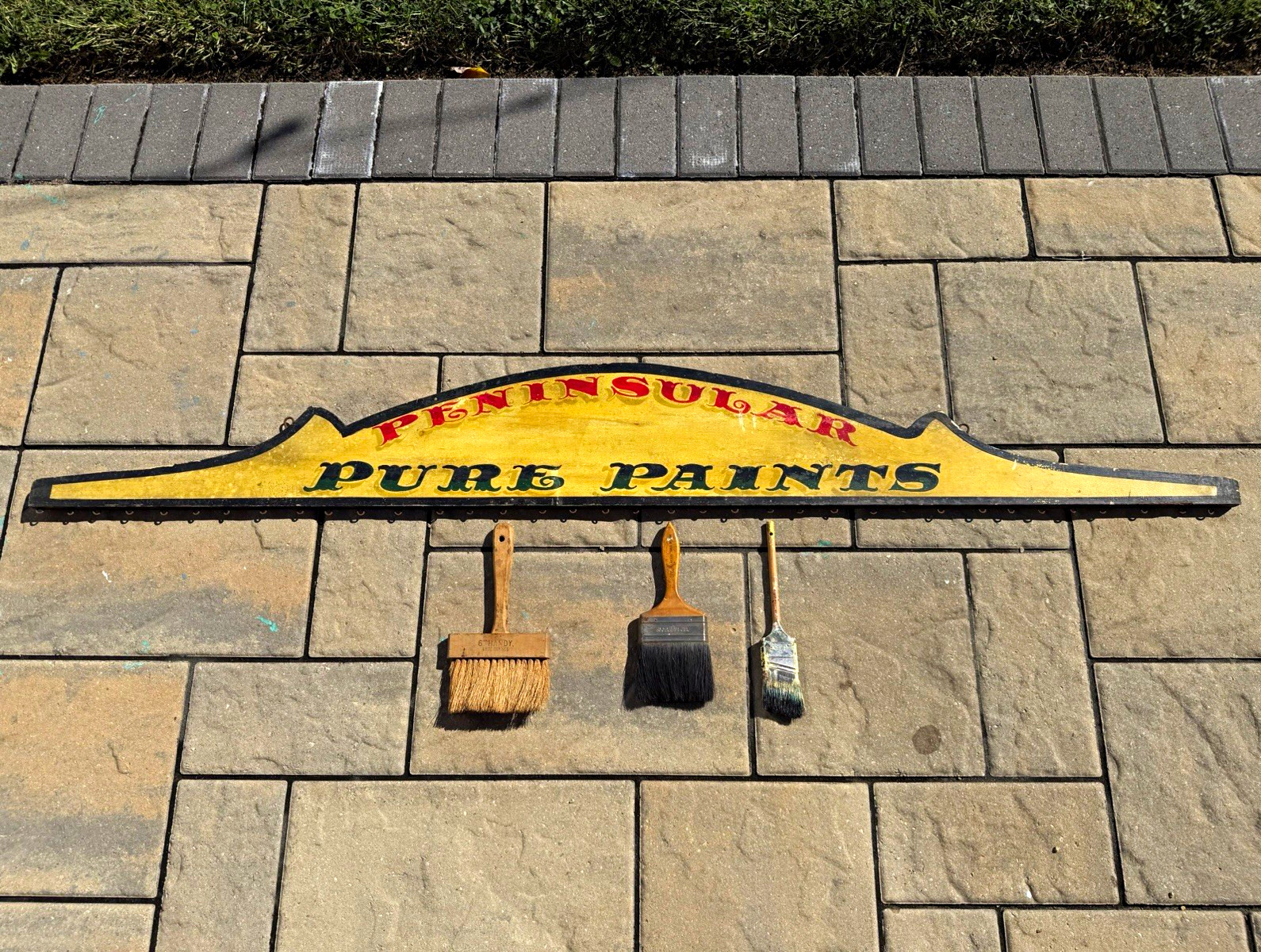 Vintage Peninsular Pure Paints Brush Display Wood Sign Detroit Antique Hardware
