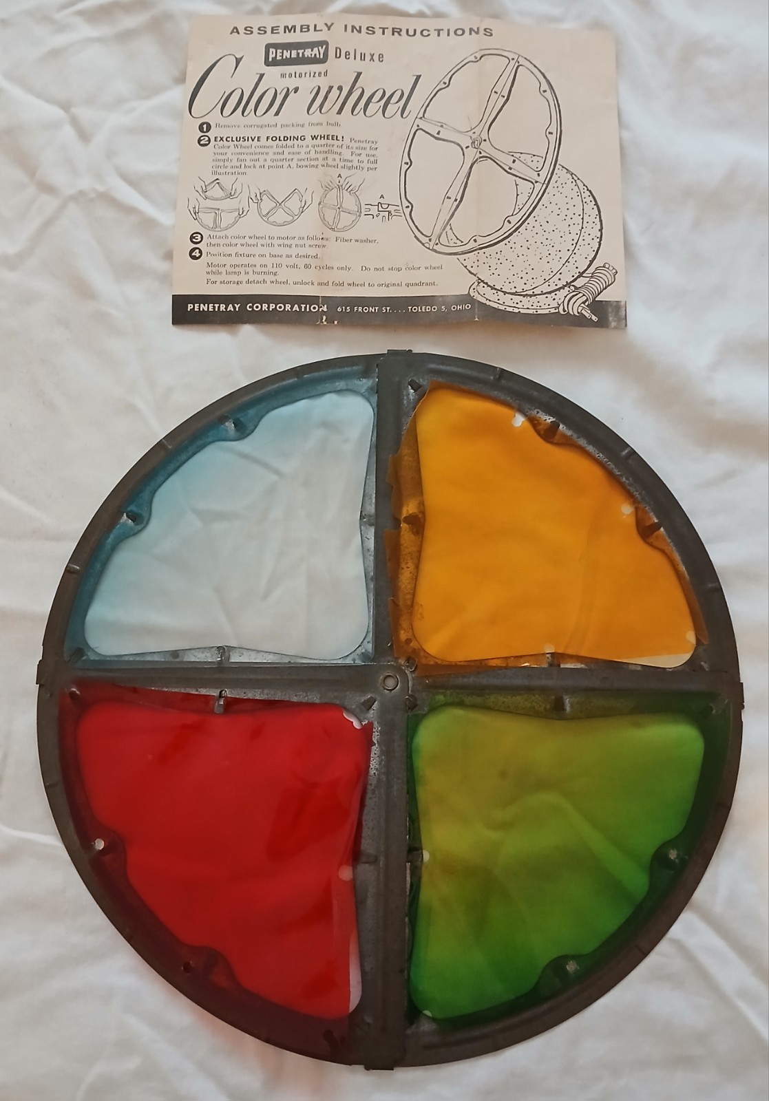 Vtg Penetray Color Wheel Parts-Red Blue Green Orange w/Wheel Frame & Inst.-Used