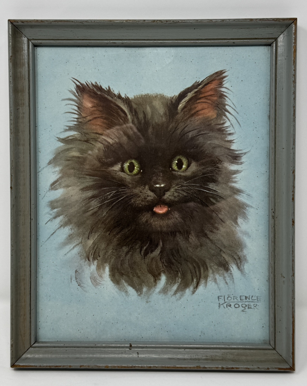 VTG 60s CAT Kitten FRAMED PRINT 11x9 Black/Gray Persian Ragdoll FLORENCE KROGER