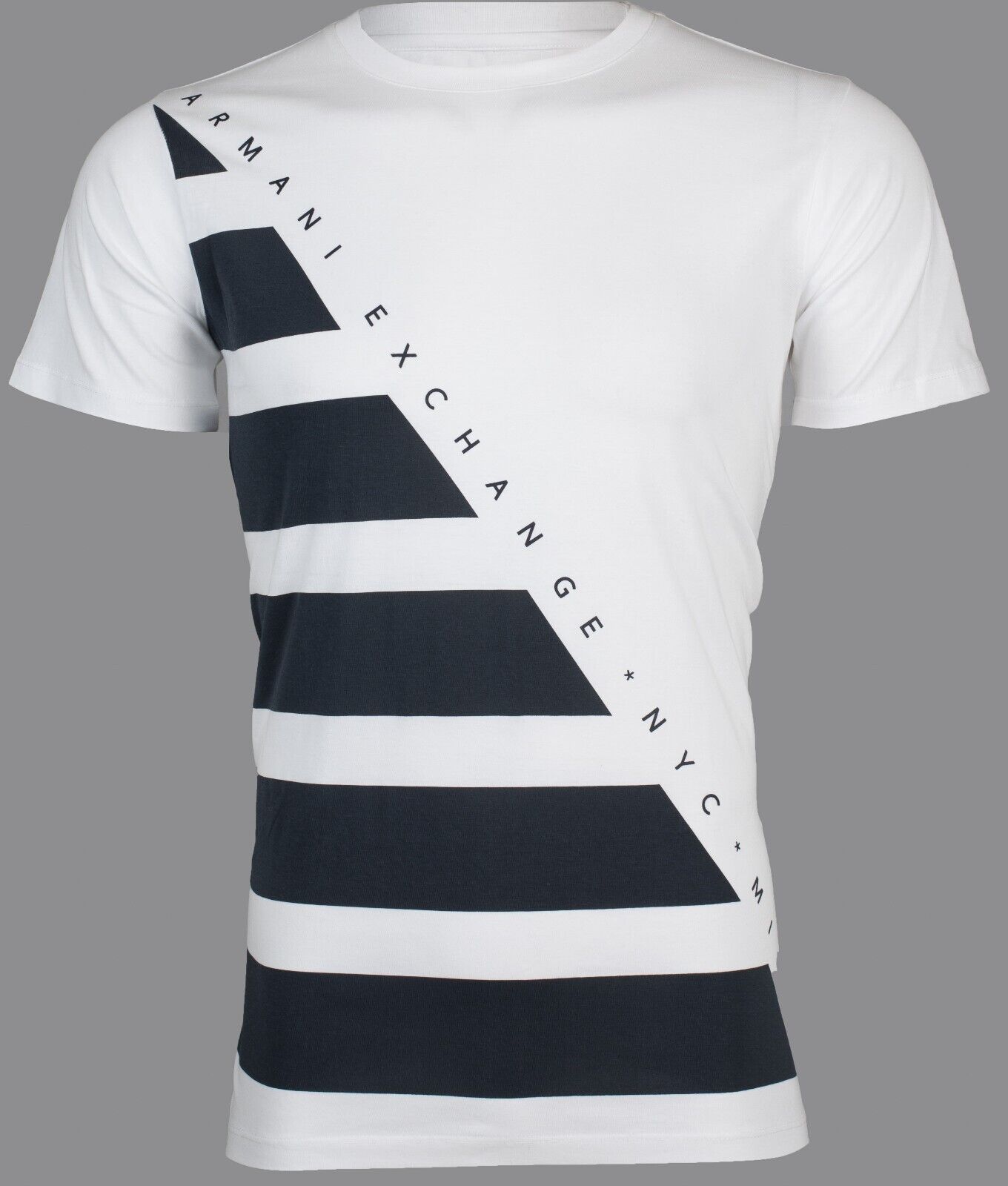 ARMANI EXCHANGE White DIAGONAL STRIPE Short Sleeve Slim Fit Designer T-shirt NWT