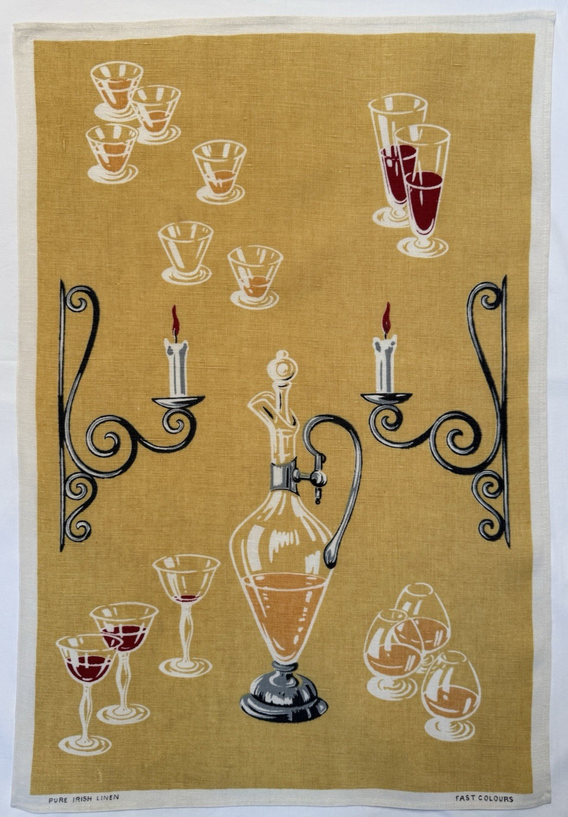 Vintage Tea Towel MCM Linen Bar Towel 1960s Cocktail Hours