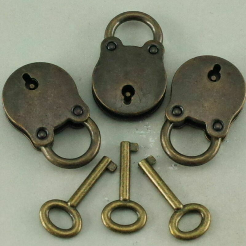 3 * Old Vintage Antique Style Mini Padlocks Key Lock Bronze Retro Jewelry Lock B