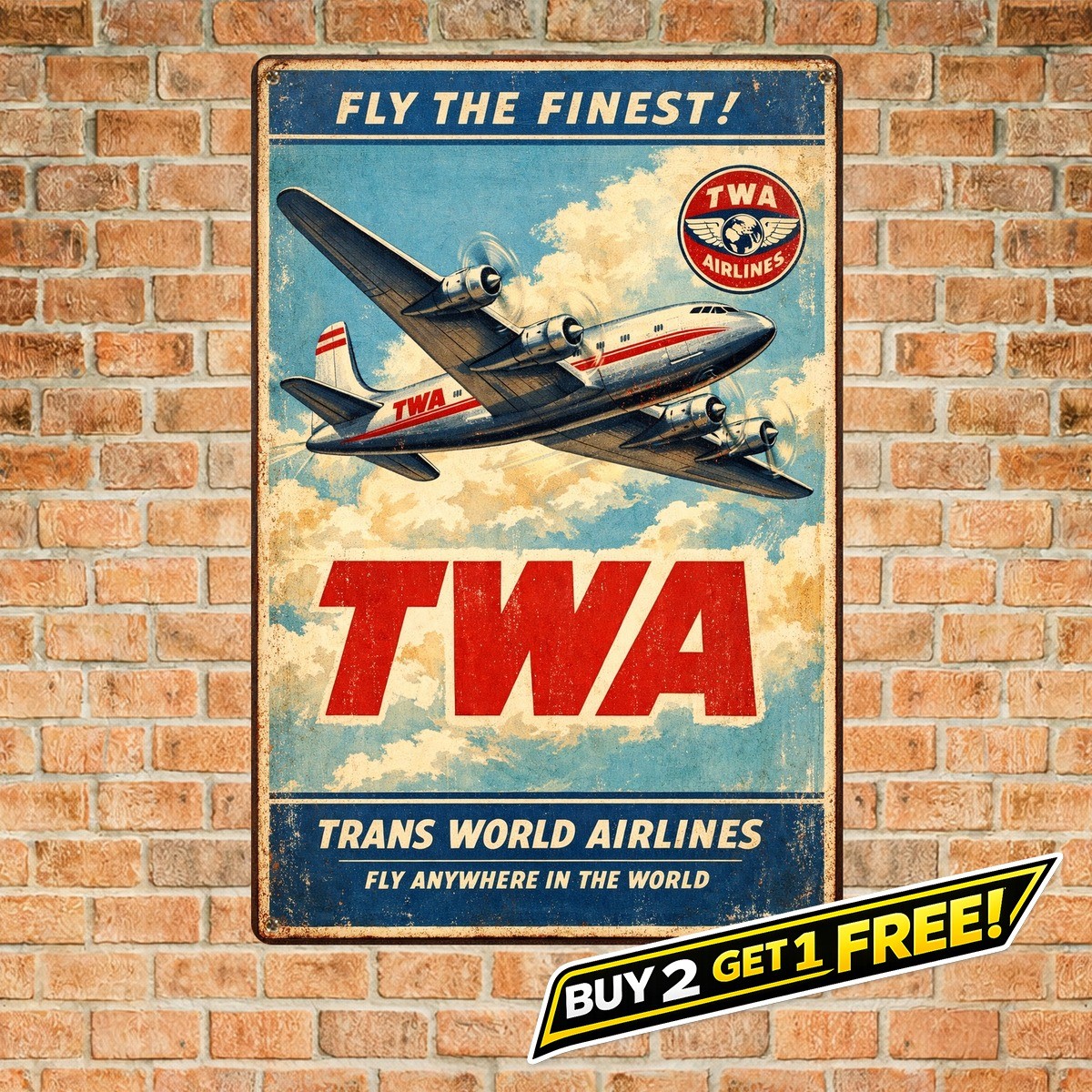 TWA Airlines Retro Aluminum 8x12 Metal Tin Sign Vintage Aviation Wall Art