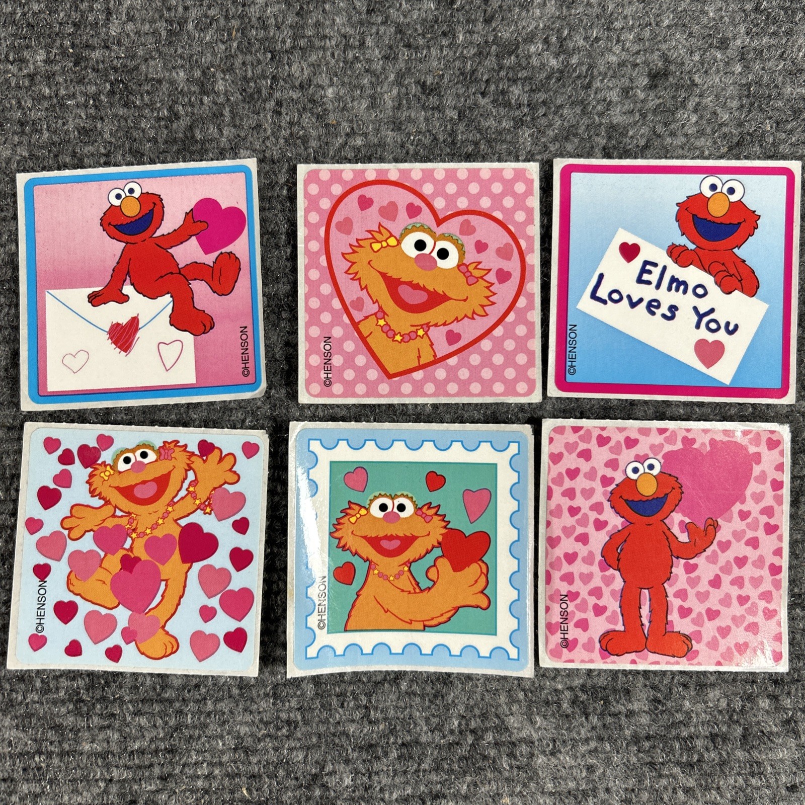 VTG Lot of 6 Smile Makers Sesame Street Stickers Henson Elmo & Zoe Love Hearts