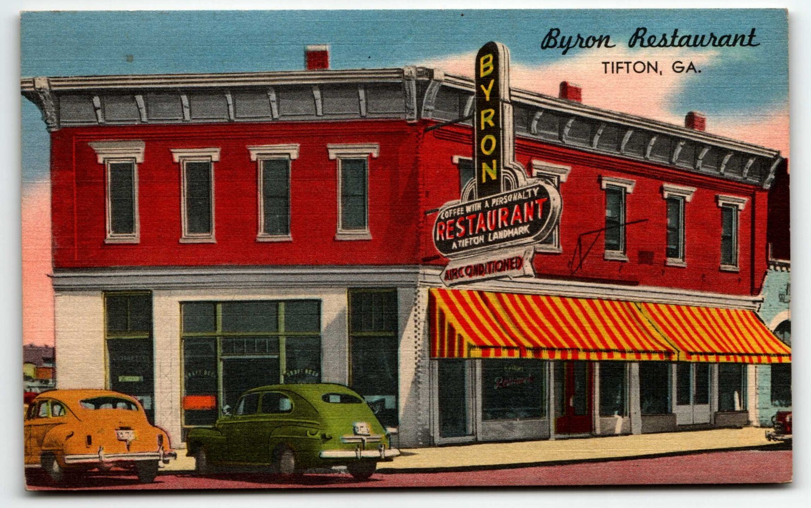 Byron Restaurant Tifton Georgia GA Linen Advertising Postcard