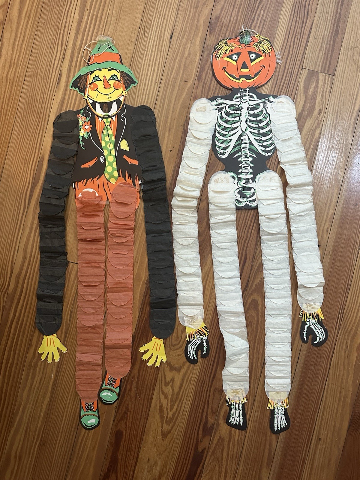 Vintage Beistle Paper Accordion Halloween Decorations Scarecrow Skeleton Pumpkin