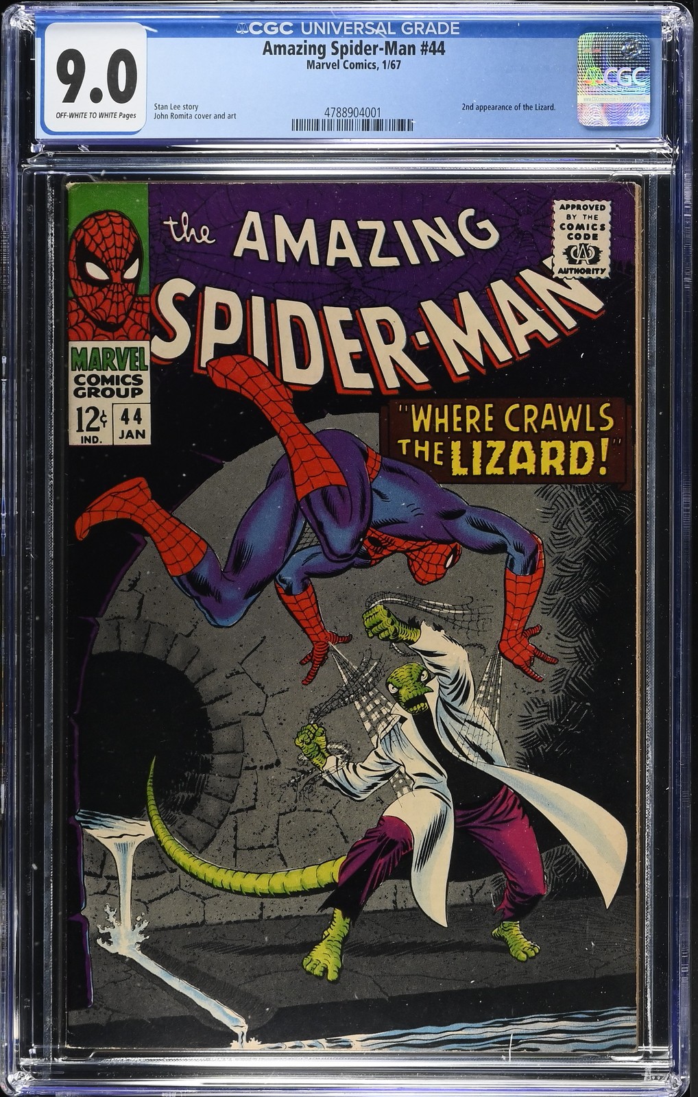 Amazing Spider-Man #44 CGC 9.0 OW-W Pgs 2nd Appearance of the Lizard