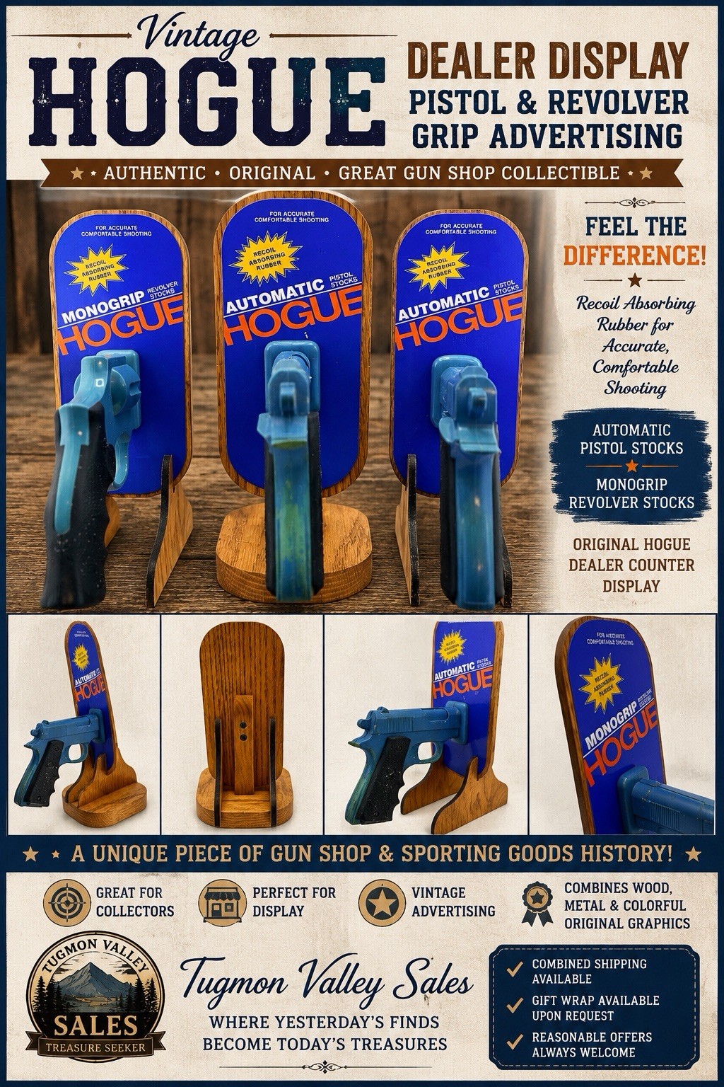 Vintage Hogue Dealer Display Pistol Revolver Grip Advertising Store Counter