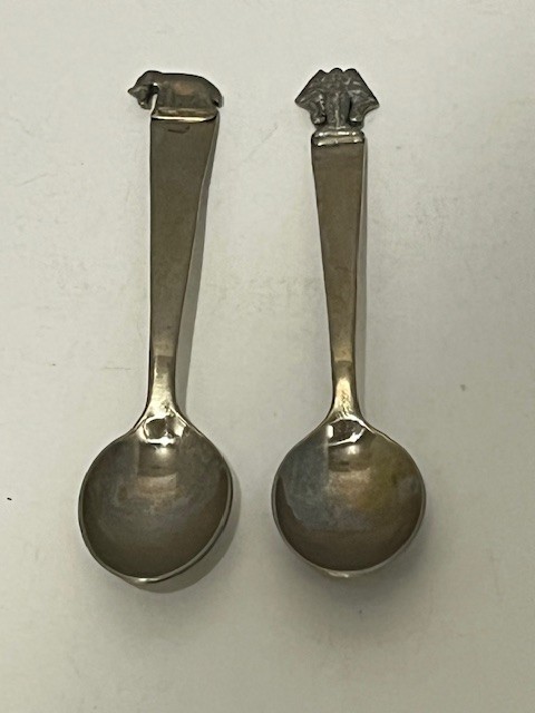 Set of 2 Thailand silver tone souvenir spoons with elephants