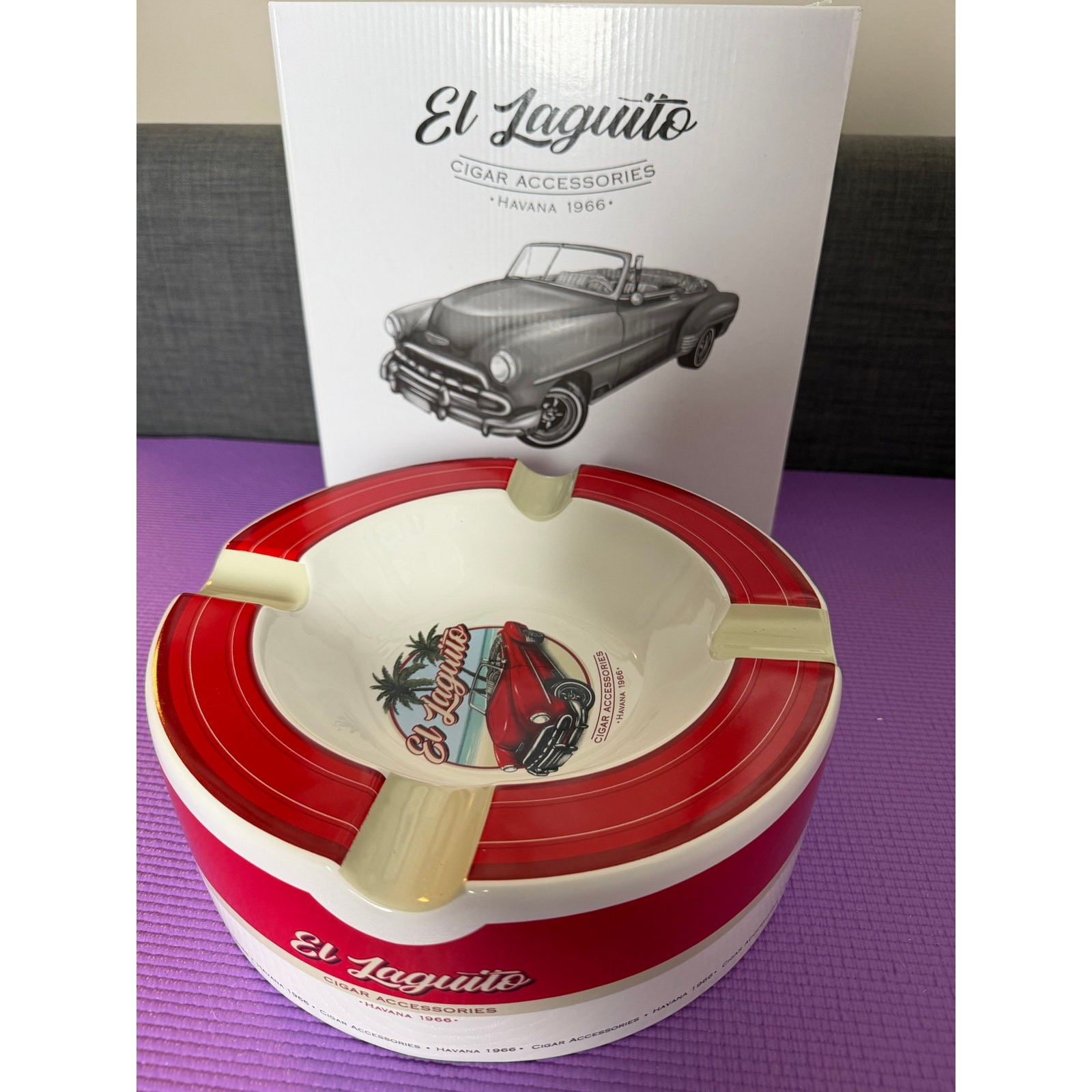 New El Laguito Large Ceramic Cigar Ashtray 4 Rests Red White Havana 10\