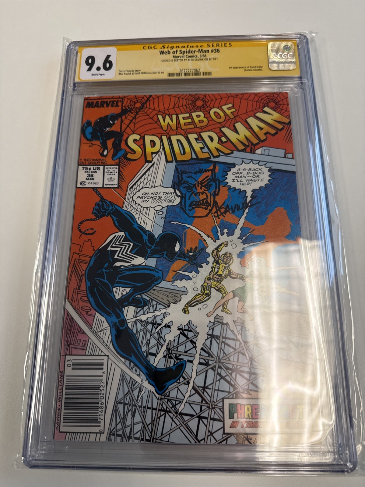 Web Spiderman 36 1st Tombstone CGC 9.6 Signed & Tombstone Sketch By Saviuk Rare