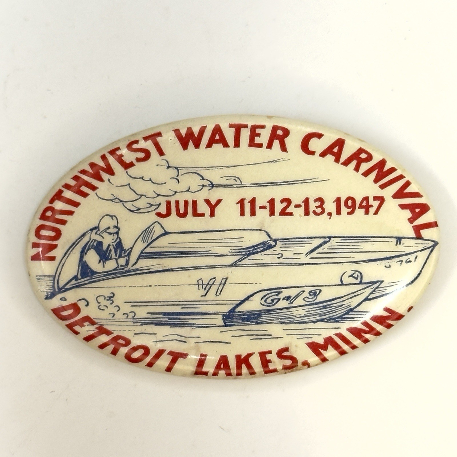 Rare 1947 Northwest Water Carnival Detroit Lakes, Minn. Tempo VI Hydroplane Pin