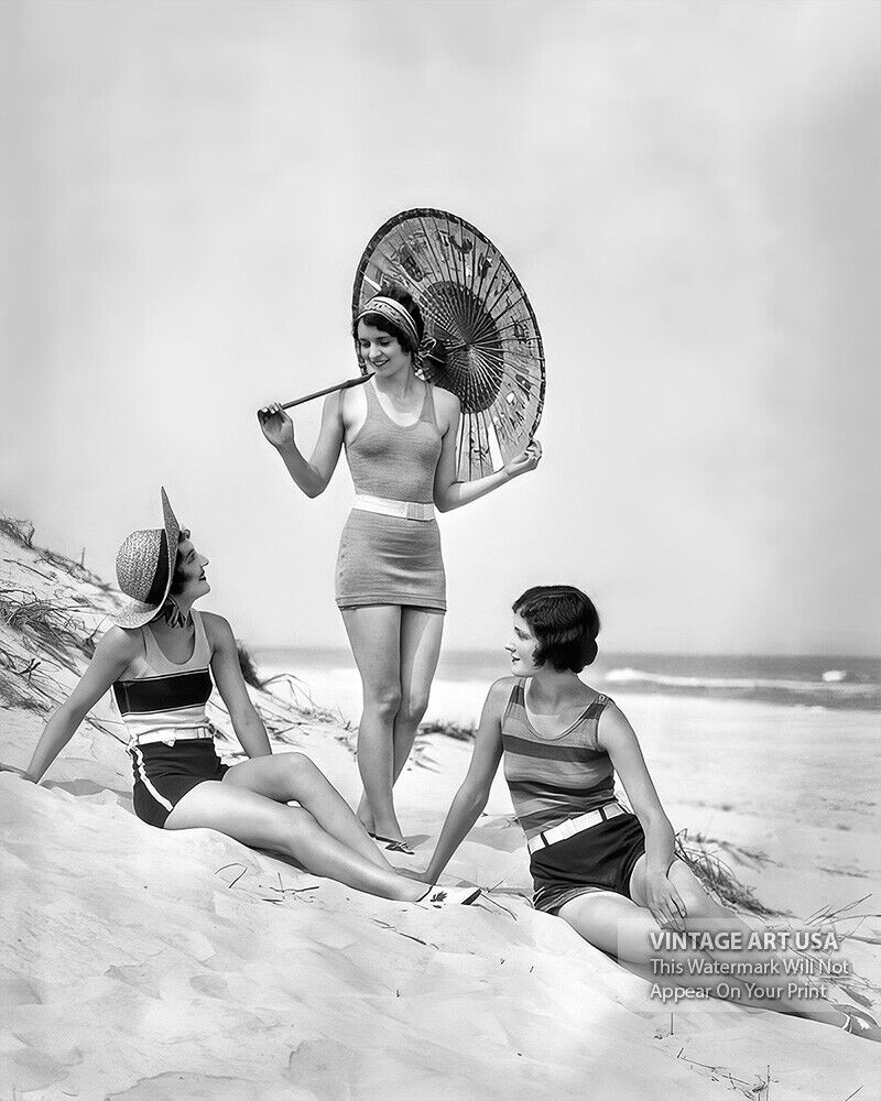 Happy Women in Swimsuits Photo Vintage Beach Photograph 1920s Photo Print Art