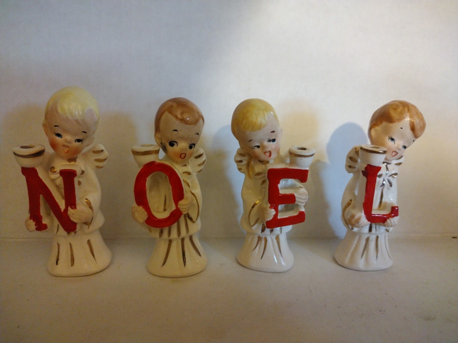 Vintage Commodore Japan Noel Christmas Angel 4 Piece Candle Holder UNDAMAGED