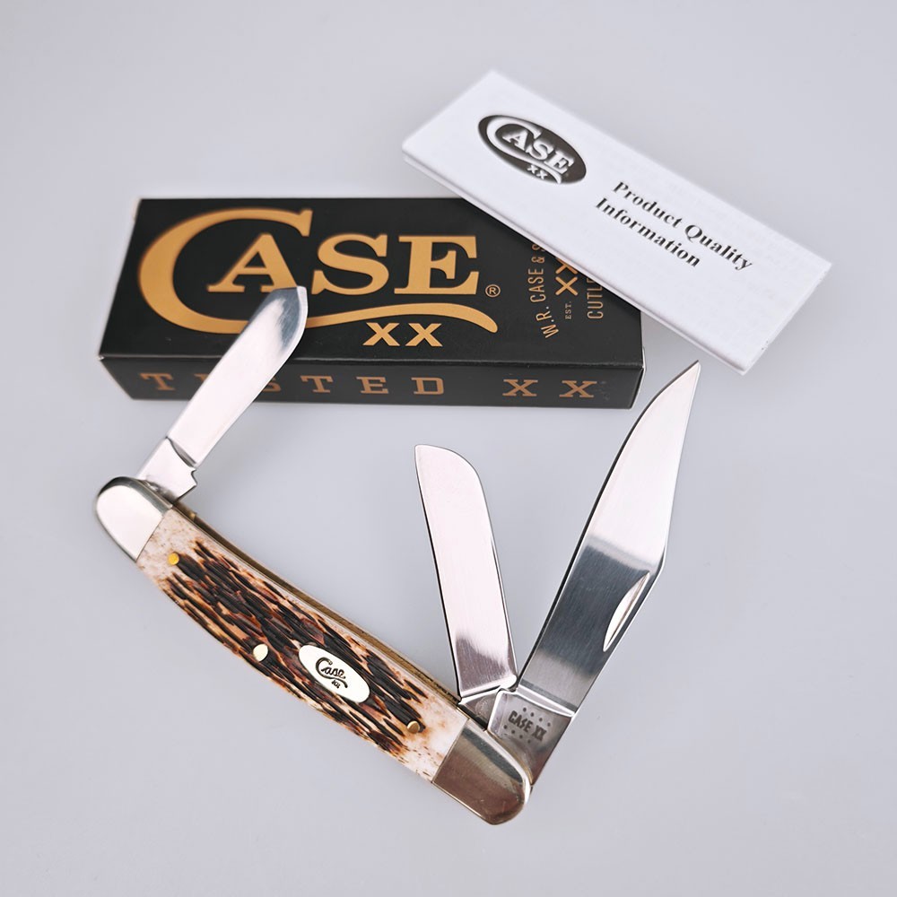 Case XX Jigged Amber Bone Stockman Stainless Pocket Knife 00128 With Box