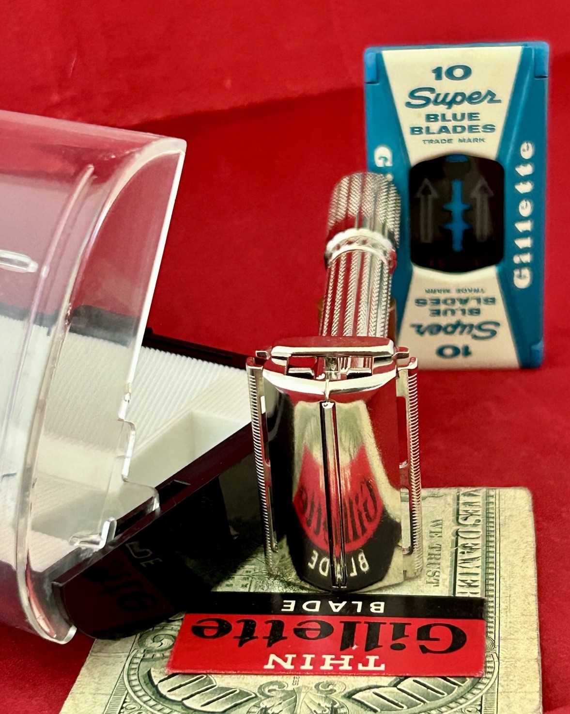 Vtg. 1960 GILLETTE 195 Adjustable Fat Boy Razor Case NOS Blade MCM OUTSTANDING