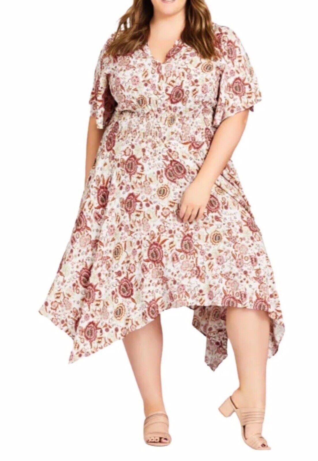 Avenue Plus Size Val Print Dress Toffee Bud Floral Print Size 30-32 NWT