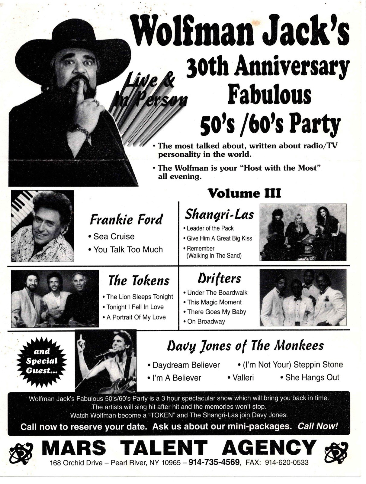 Original Vintage Wolfman Jack 30th Anniversary Fabulous 50's/60's Party Flyer