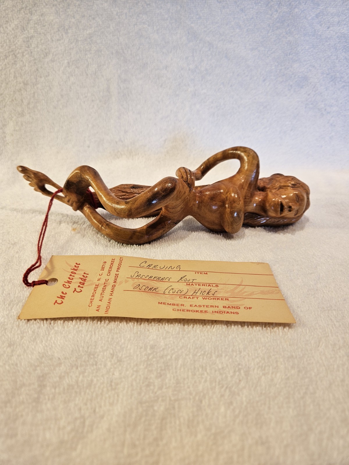 Cherokee Carved Woman By Oscar Hicks With Original Tag