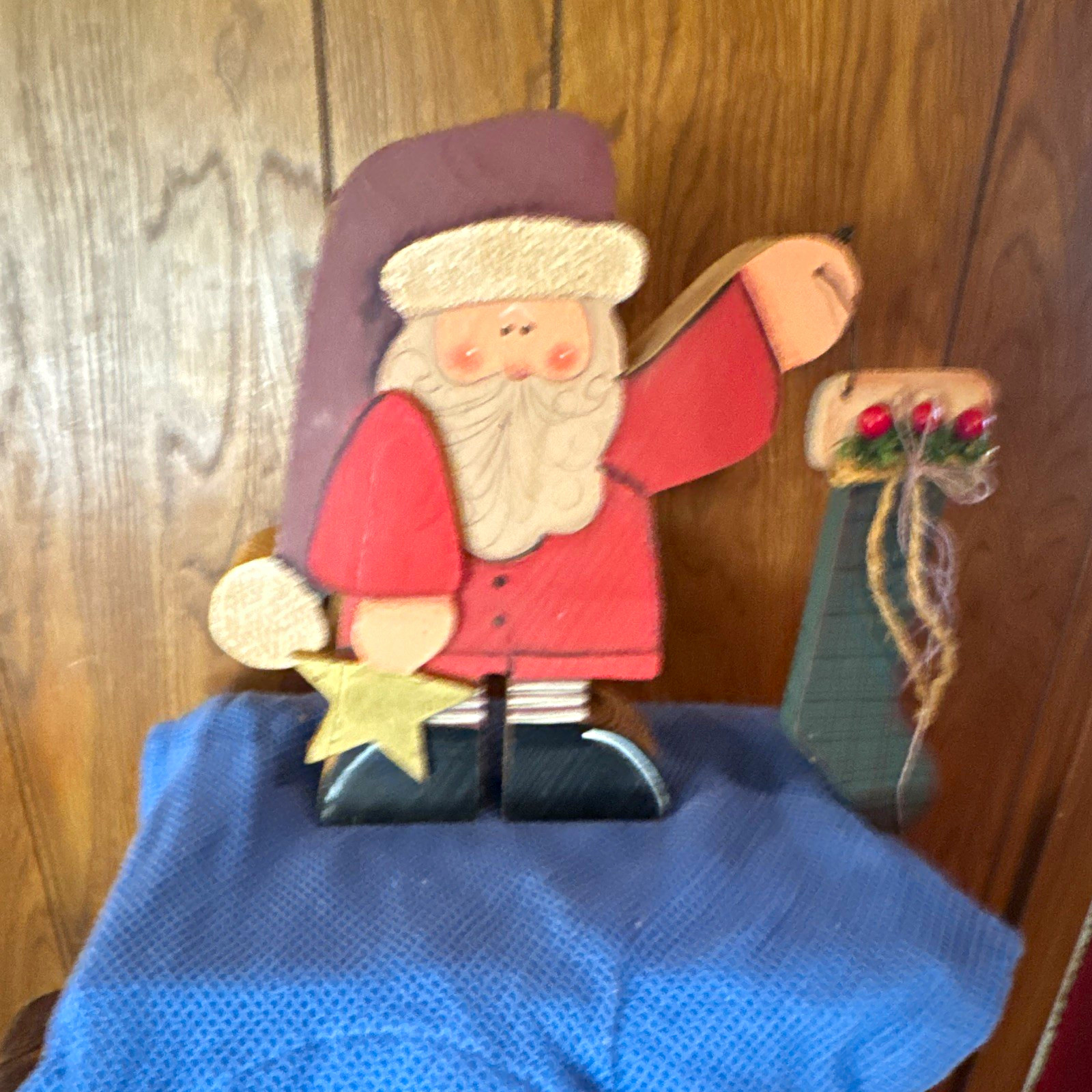 Hand Painted Wooden Santa Claus Figurine, Painted Multicolor Christmas Decor