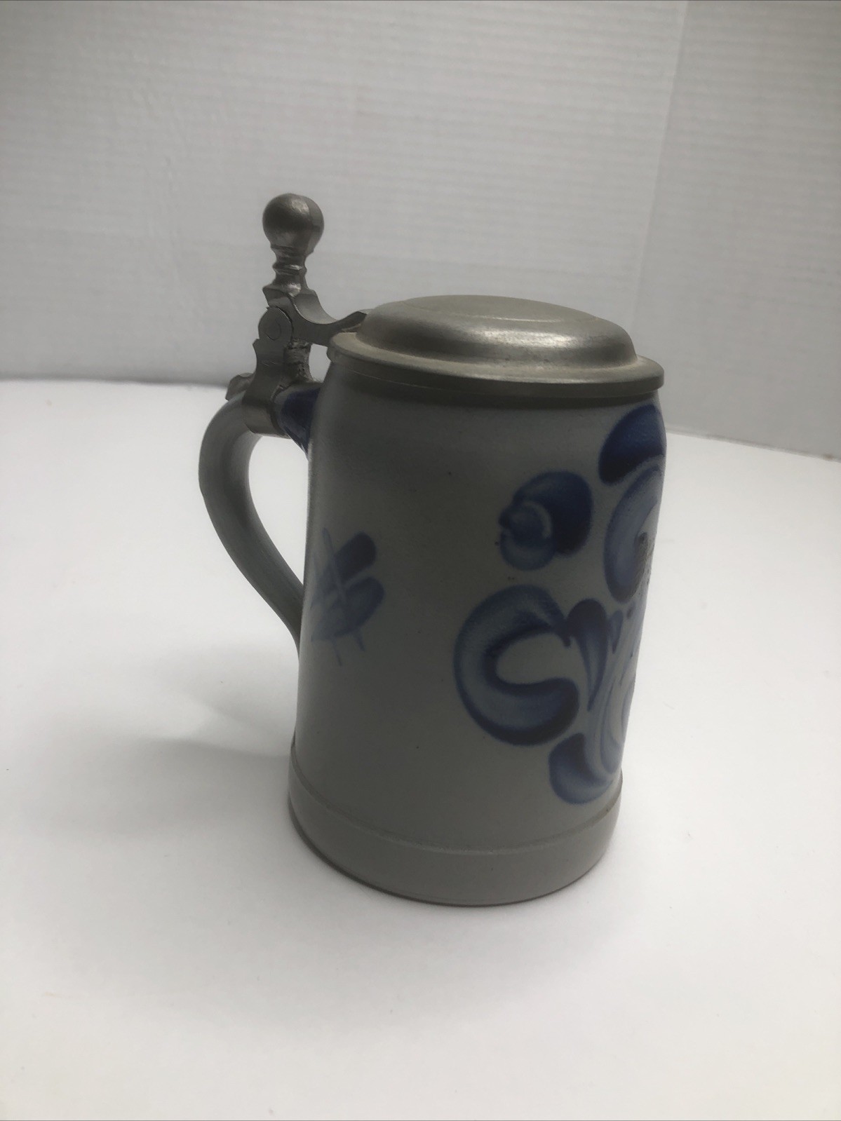 Vintage GERMAN BEER STEIN Cobalt Blue Salt Glazed Stoneware Abstract Decoration