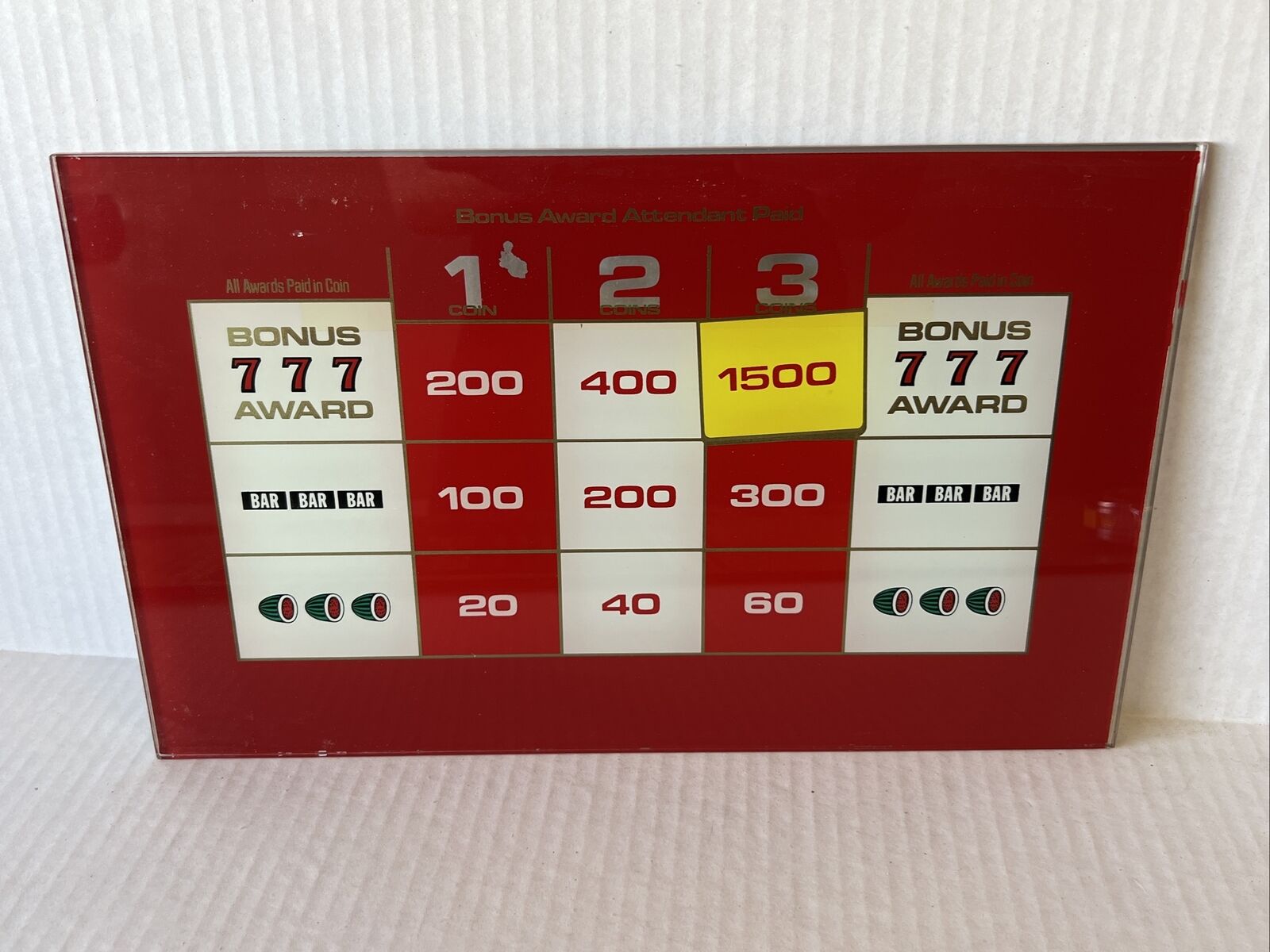 VTG Vegas MGM Slot Machine Reel Glass Chicago Casino Game Jackpot Red Used