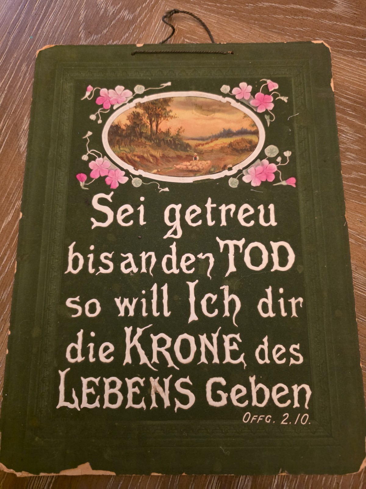 Antique 1914 German Religious Wall Plaque Revelation 2:10 Folk Art Biblical