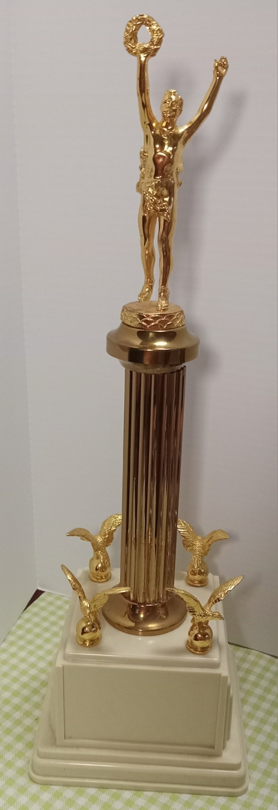 Vintage Mid Century Dodge Inc Trophy No. 1100. Large Gold Column 4 Eagles Art...