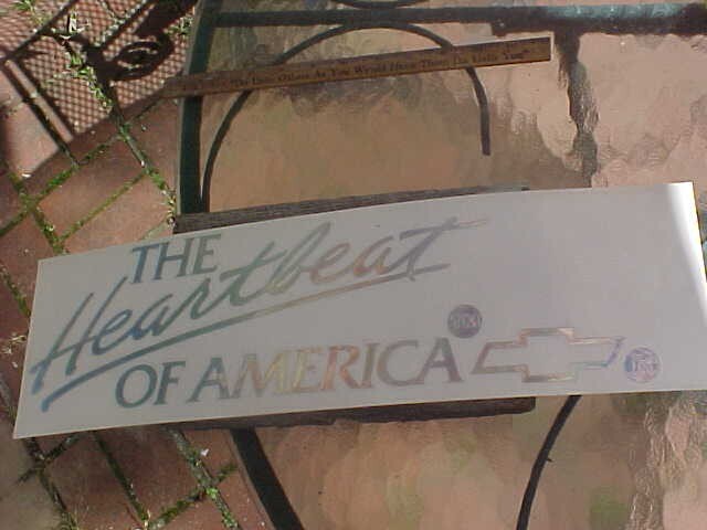 1985 THE HEARTBEAT OF AMERICA LARGE NOS SILVER BOWTIE VISOR WINDSHIELD DECAL